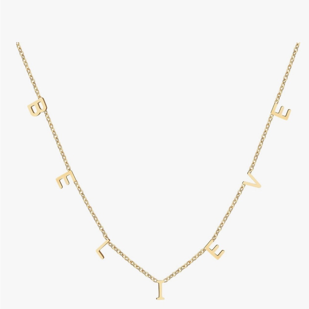🌸NEW BELIEVE Letter Necklaces for Women Perfect Dainty 18K Gold Plated Gold.